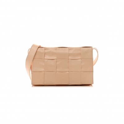 BOTTEGA VENETA PAPER CALFSKIN MAXI INTRECCO CASSETTE CROSSBODY BAG MELON WASH