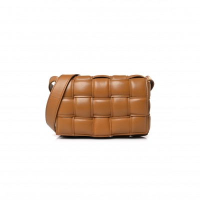 BOTTEGA VENETA NAPPA MAXI INTRECCIO PADDED CASSETTE CROSSBODY BAG CARAMEL 