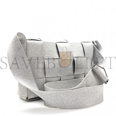 BOTTEGA VENETA WEBBING MAXI INTRECCIATO CASSETTE BAG SILVER
