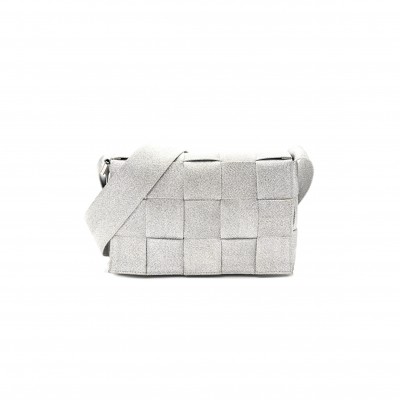 BOTTEGA VENETA WEBBING MAXI INTRECCIATO CASSETTE BAG SILVER