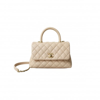 CHANEL COCO HANDLE MINI, BEIGE CAVIAR WITH GOLD HARDWARE 