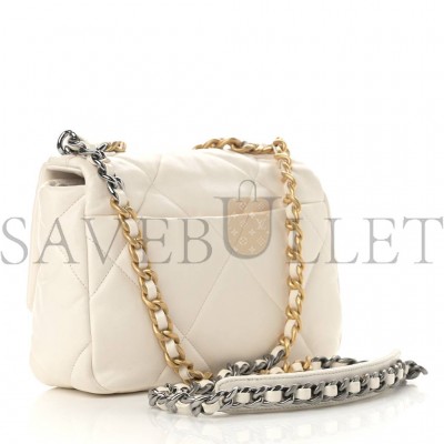 CHANEL GOATSKIN QUILTED MEDIUM CHANEL 19 FLAP WHITE GOLD HARDWARE
