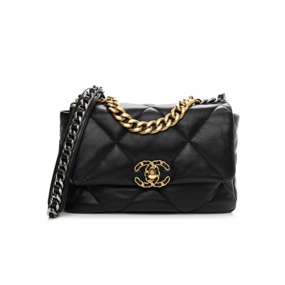 CHANEL GOATSKIN QUILTED MEDIUM CHANEL 19 FLAP BLACK GOLD HARDWARE