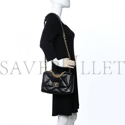 CHANEL GOATSKIN QUILTED MEDIUM CHANEL 19 FLAP BLACK GOLD HARDWARE