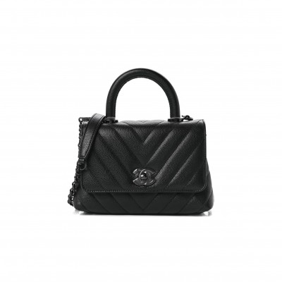 CHEVRON QUILTED EXTRA MINI COCO HANDLE FLAP SO BLACK BLACK HARDWARE