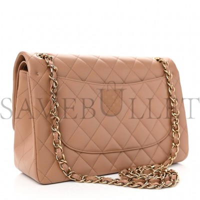 CHANEL LAMBSKIN QUILTED JUMBO DOUBLE FLAP DARK BEIGE ROSE GOLD HARDWARE