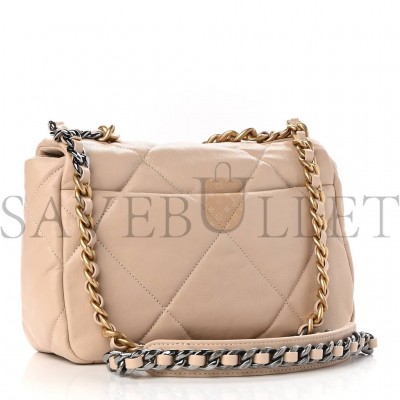 CHANEL GOATSKIN QUILTED MEDIUM CHANEL 19 FLAP LIGHT BEIGE GOLD HARDWARE