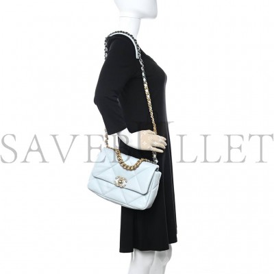 CHANEL LAMBSKIN QUILTED MEDIUM CHANEL 19 FLAP LIGHT BLUE SILVER HARDWARE