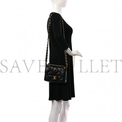CHANEL LAMBSKIN QUILTED CHAIN TOP HANDLE FLAP BLACK GOLD HARDWARE