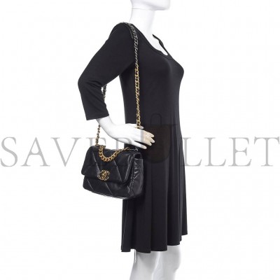 CHANEL LAMBSKIN QUILTED MEDIUM CHANEL 19 FLAP BLACK GOLD HARDWARE