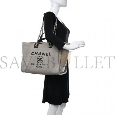 CHANEL MIXED FIBERS MEDIUM DEAUVILLE TOTE BEIGE BLACK