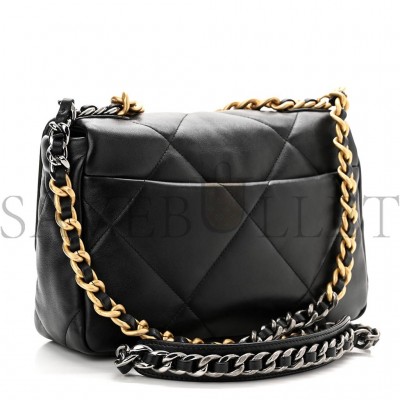 CHANEL LAMBSKIN QUILTED MEDIUM CHANEL 19 FLAP BLACK GOLD HARDWARE