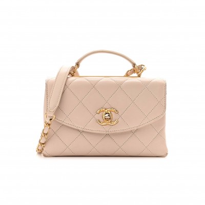 CHANEL LAMBSKIN QUILTED CC MINI TOP HANDLE FLAP LIGHT PINK GOLD HARDWARE