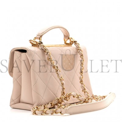 CHANEL LAMBSKIN QUILTED CC MINI TOP HANDLE FLAP LIGHT PINK GOLD HARDWARE