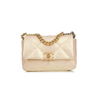 CHANEL MEDIUM 19 FLAP BAG ROSE IRIDESCENT CALFSKIN MIXED HARDWARE
