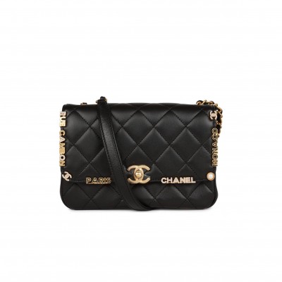 CHANEL MONACO MINI FLAP BAG BLACK LAMBSKIN ANTIQUE GOLD HARDWARE