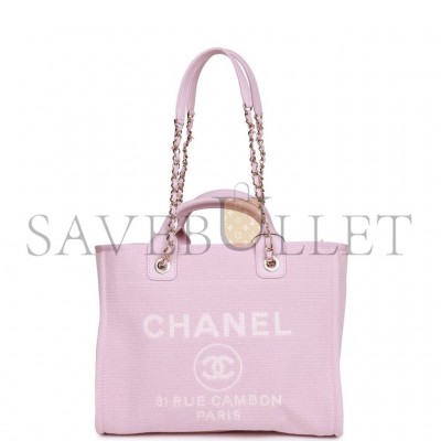 CHANEL SMALL DEAUVILLE SHOPPING BAG PINK BOUCLE LIGHT GOLD HARDWARE