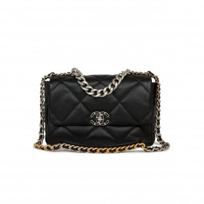 CHANEL LARGE 19 FLAP BAG BLACK LAMBSKIN MIXED HARDWARE