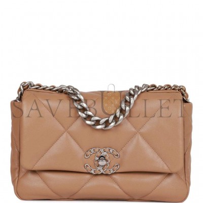 CHANEL MEDIUM 19 FLAP BAG BEIGE CALFSKIN MIXED HARDWARE