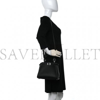 FENDI CUOIO ROMANO SELLERIA BI-COLOR MEDIUM PEEKABOO ICONIC SATCHEL ASFALTO LATTE