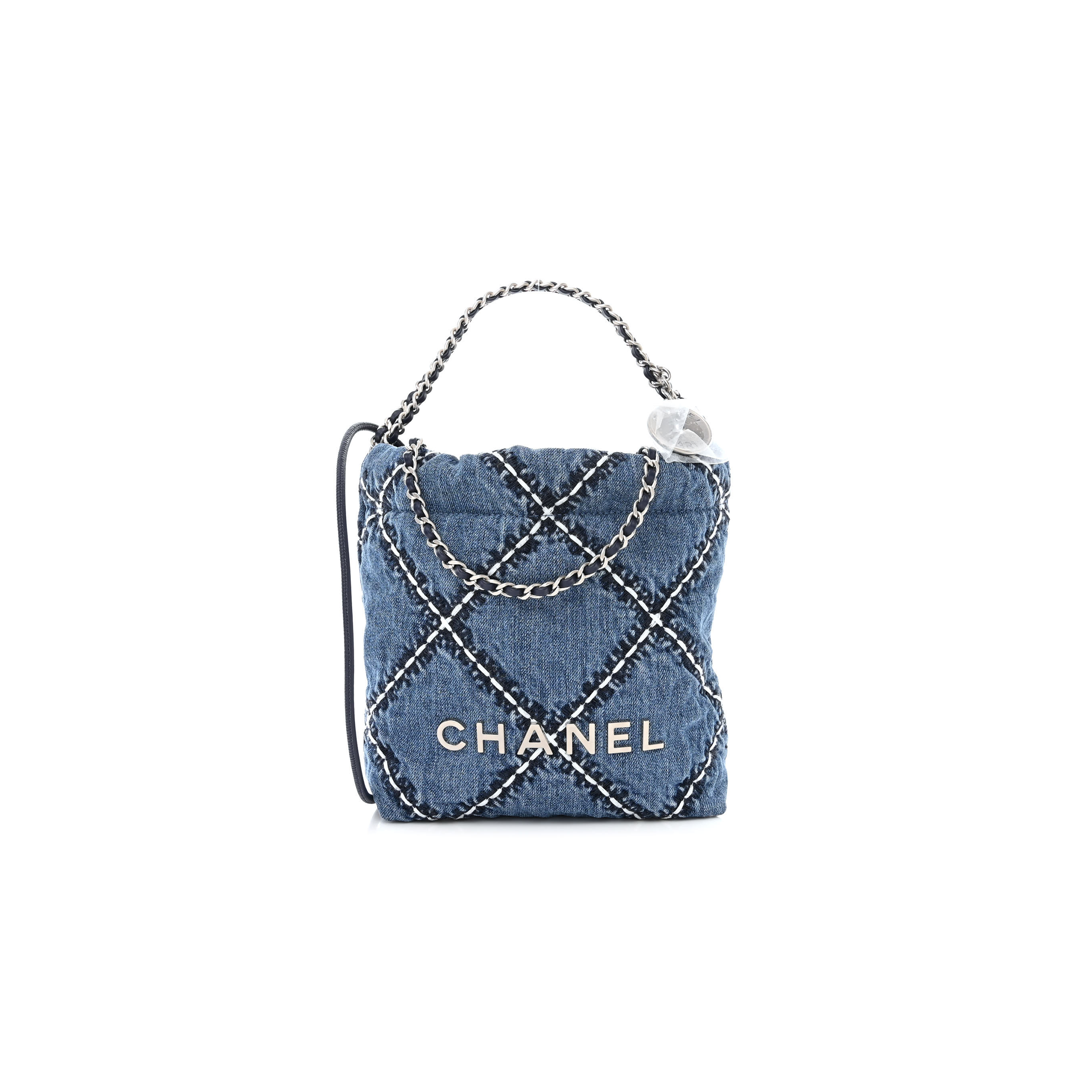 CHANEL STITCHED DENIM QUILTED MINI CHANEL 22 BLUE CHANEL STITCHED DENIM QUILTED MINI CHANEL 22 BLUE
