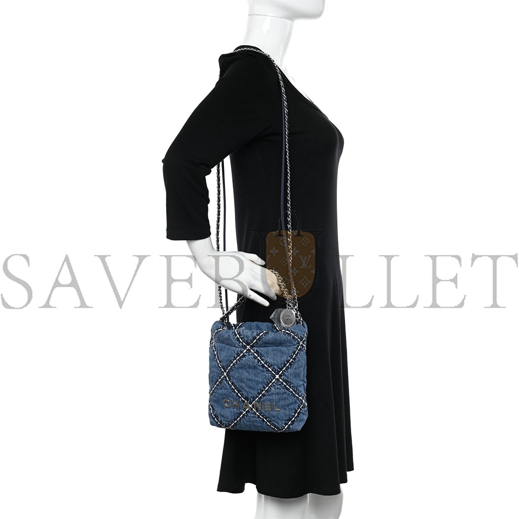 CHANEL STITCHED DENIM QUILTED MINI CHANEL 22 BLUE CHANEL STITCHED DENIM QUILTED MINI CHANEL 22 BLUE