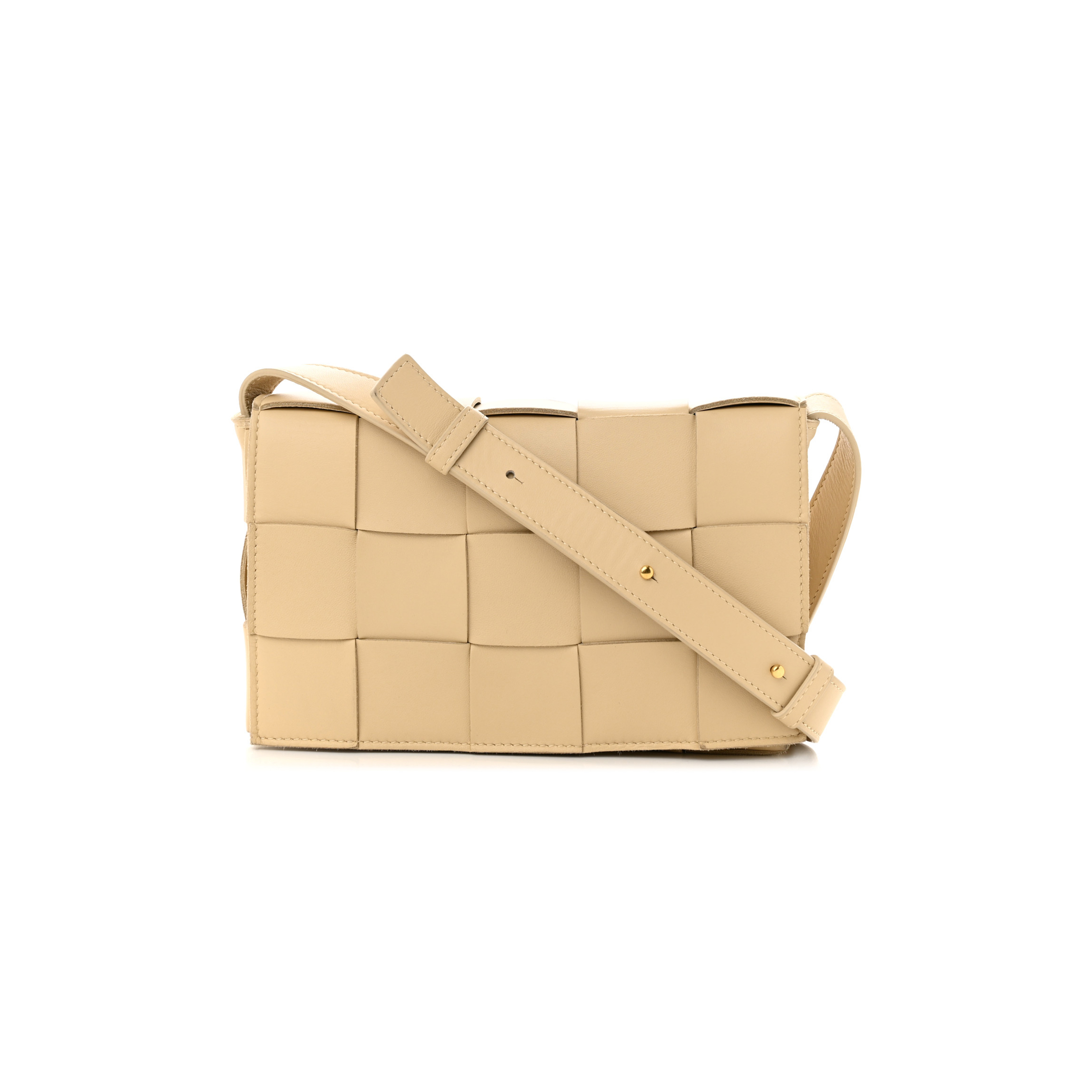 BOTTEGA VENETA LAMBSKIN MAXI INTRECCIATO CASSETTE CROSSBODY BAG ALMOND