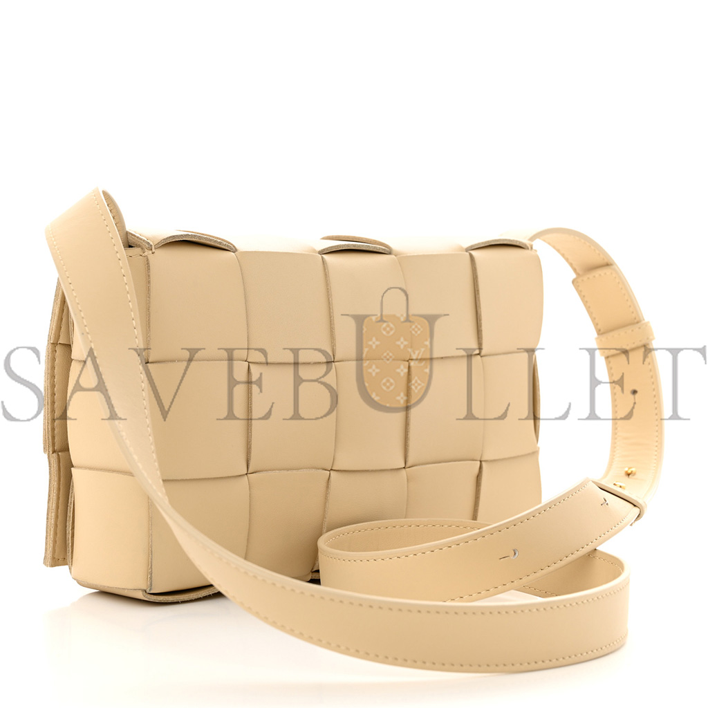 BOTTEGA VENETA LAMBSKIN MAXI INTRECCIATO CASSETTE CROSSBODY BAG ALMOND