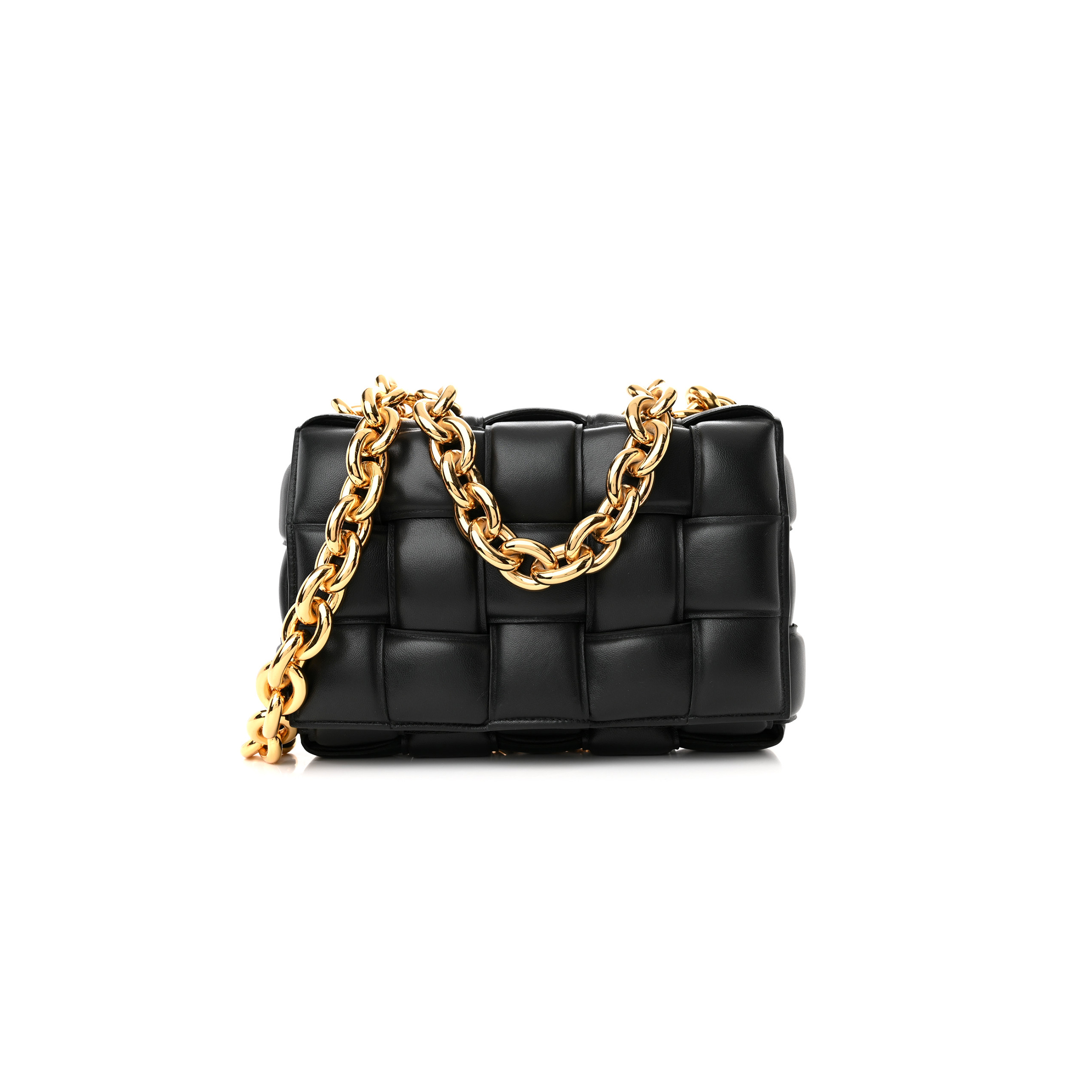 BOTTEGA VENETA LAMBSKIN MAXI INTRECCIO PADDED CHAIN CASSETTE CROSSBODY BAG BLACK BOTTEGA VENETA LAMBSKIN MAXI INTRECCIO PADDED CHAIN CASSETTE CROSSBODY BAG BLACK