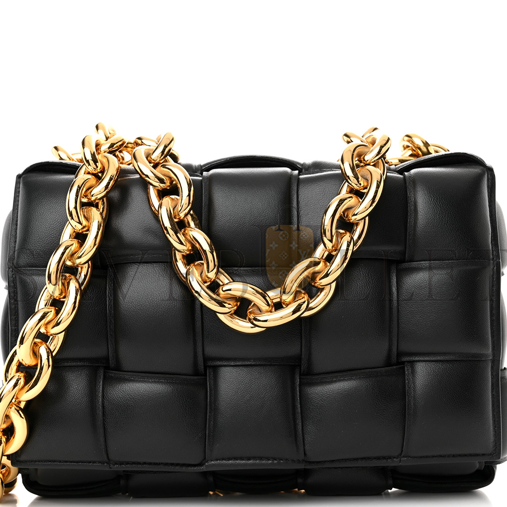 BOTTEGA VENETA LAMBSKIN MAXI INTRECCIO PADDED CHAIN CASSETTE CROSSBODY BAG BLACK BOTTEGA VENETA LAMBSKIN MAXI INTRECCIO PADDED CHAIN CASSETTE CROSSBODY BAG BLACK