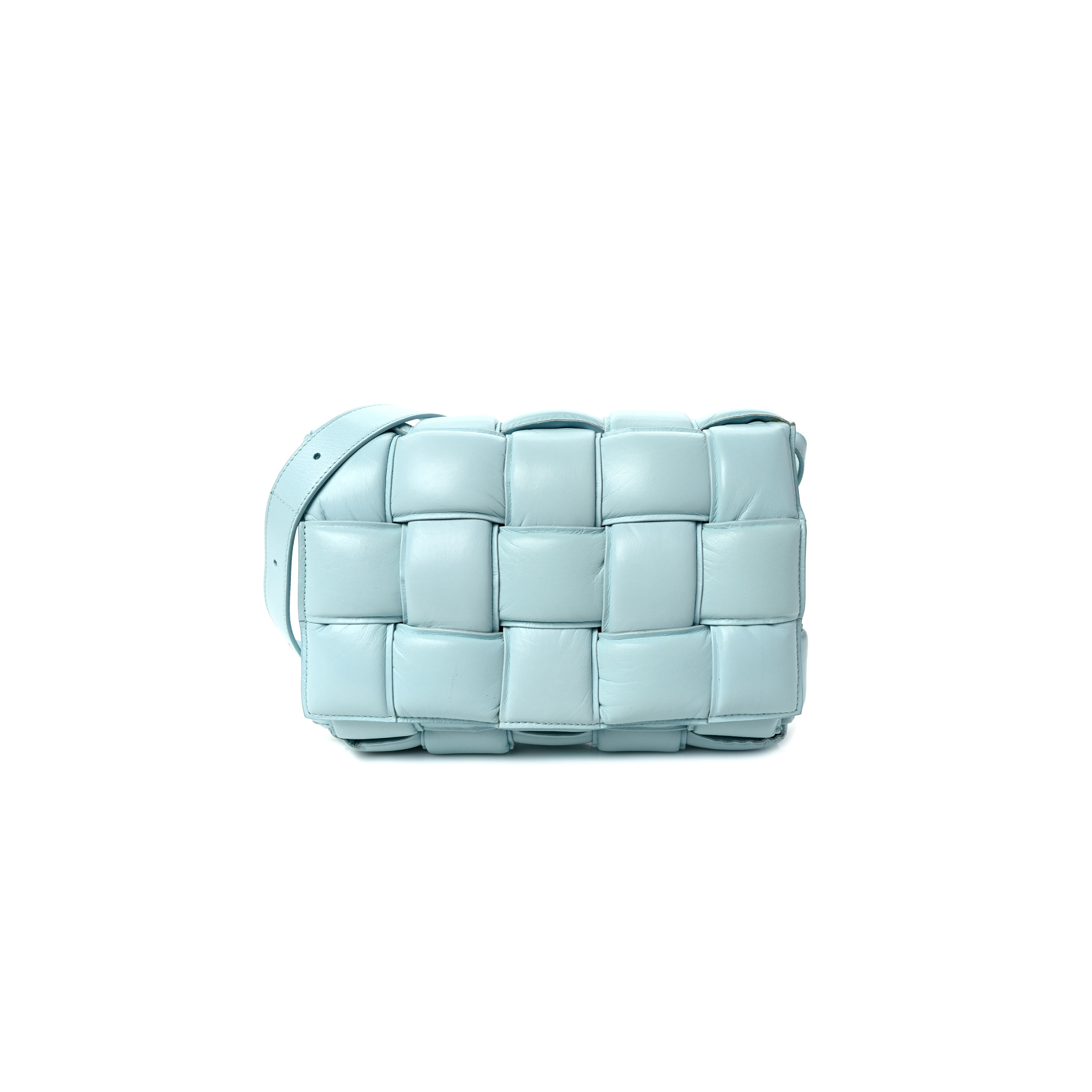 BOTTEGA VENETA PAPER CALFSKIN MAXI INTRECCIO PADDED CASSETTE CROSSBODY BAG ICE 