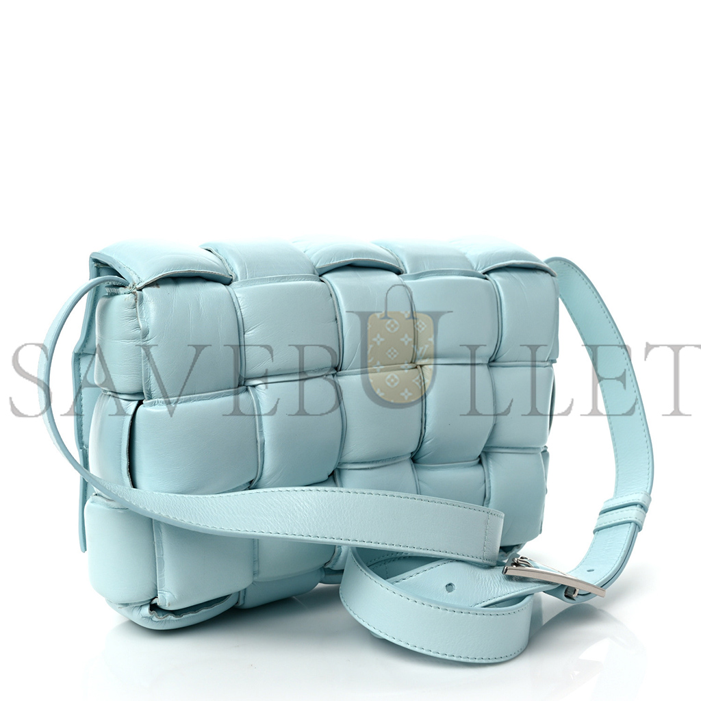 BOTTEGA VENETA PAPER CALFSKIN MAXI INTRECCIO PADDED CASSETTE CROSSBODY BAG ICE 