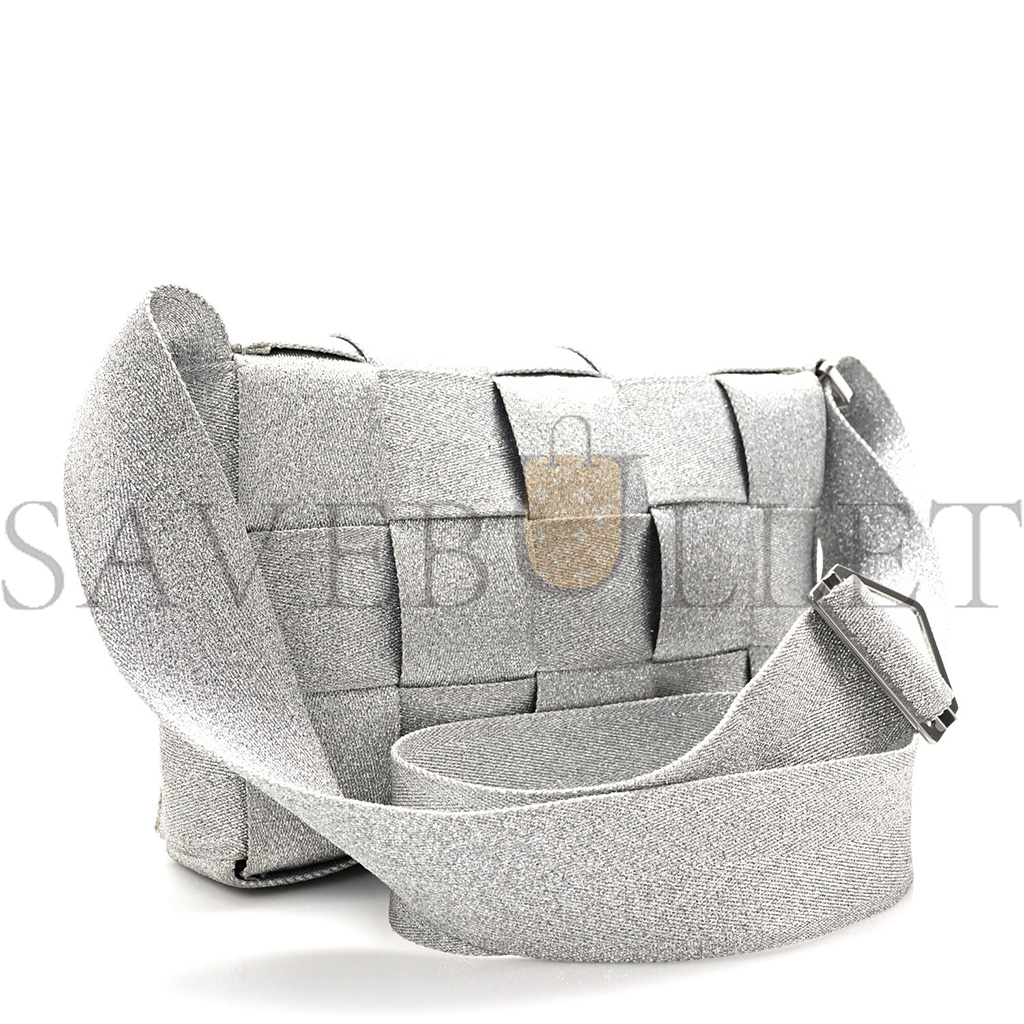 BOTTEGA VENETA WEBBING MAXI INTRECCIATO CASSETTE BAG SILVER