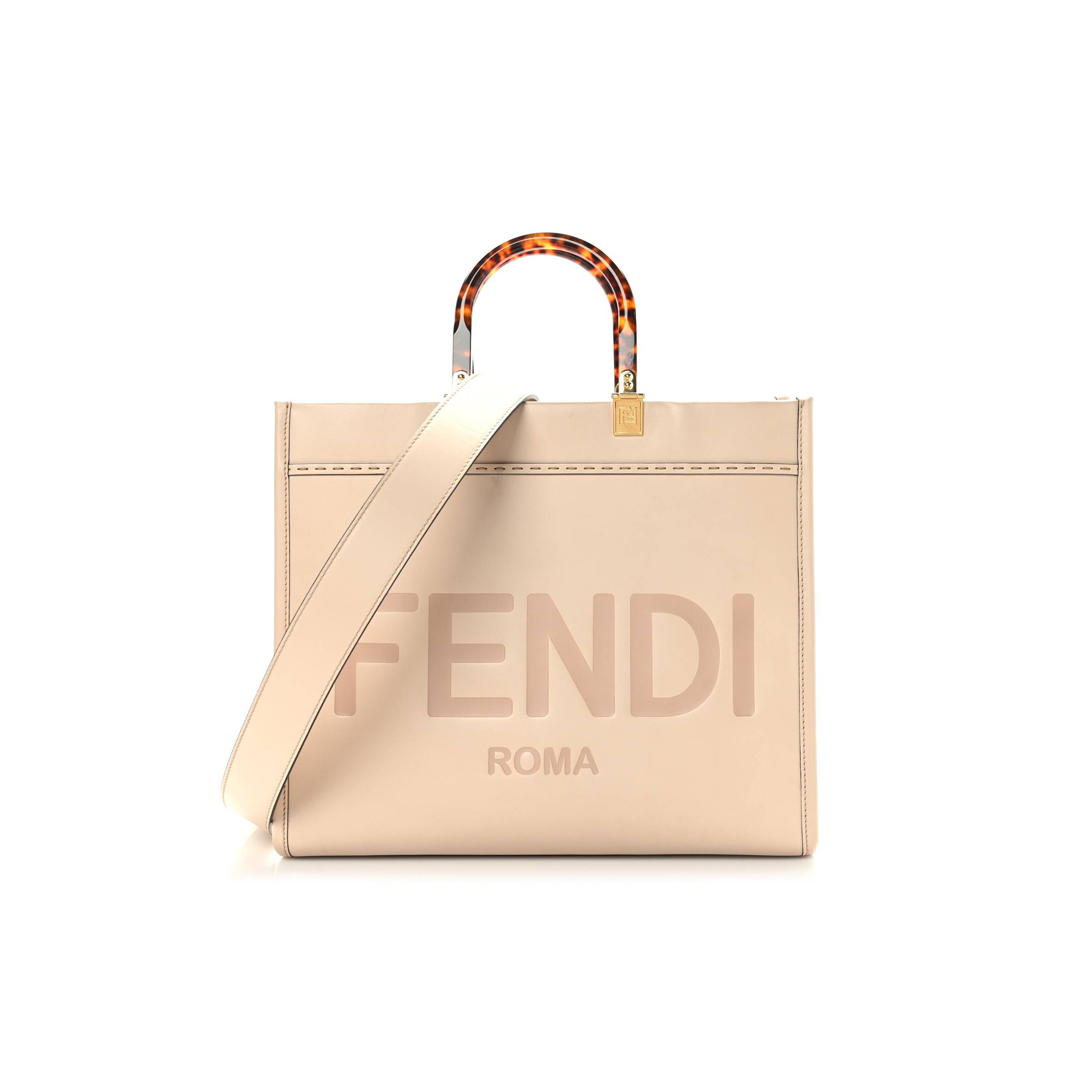 FENDI VITELLO KING PLEXIGLASS MEDIUM FENDI SUNSHINE SHOPPER TOTE LIGHT ROSE