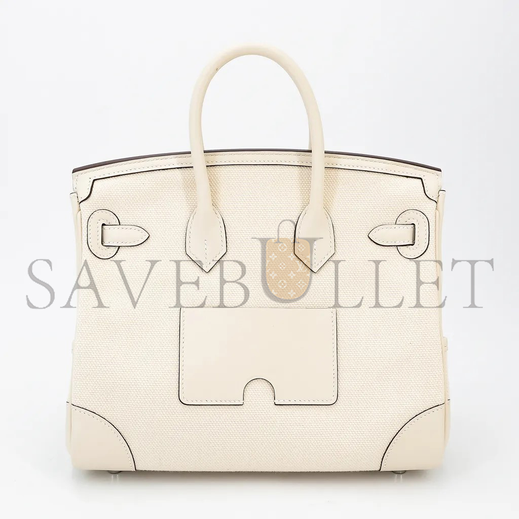 HERMES MASTER BIRKIN 25 CREAM WHITE LEATHER CANVAS SILVER BUCKLE 1305777953