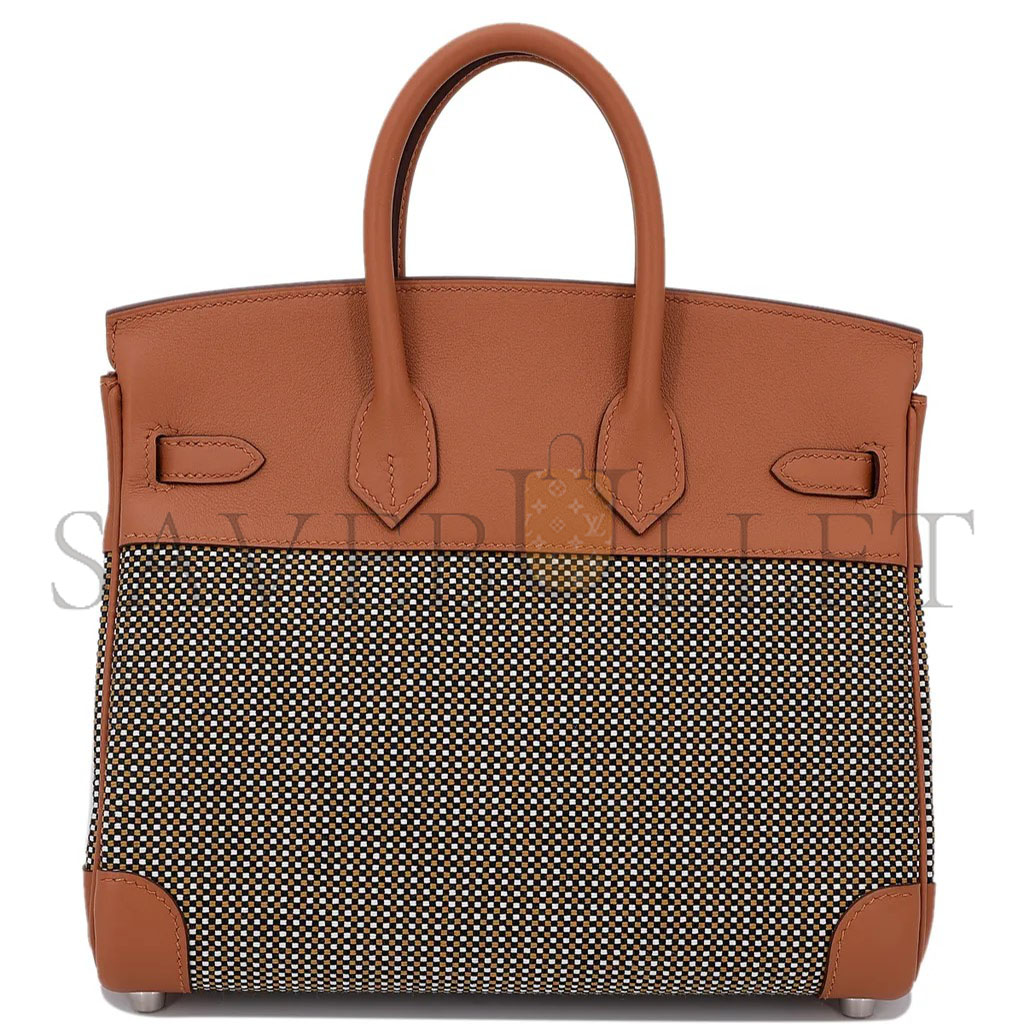 HERMES MASTER BIRKIN 25 QUADRILLE BROWN CANVAS LEATHER SILVER BUCKLE PLATINUM BAG 10093061