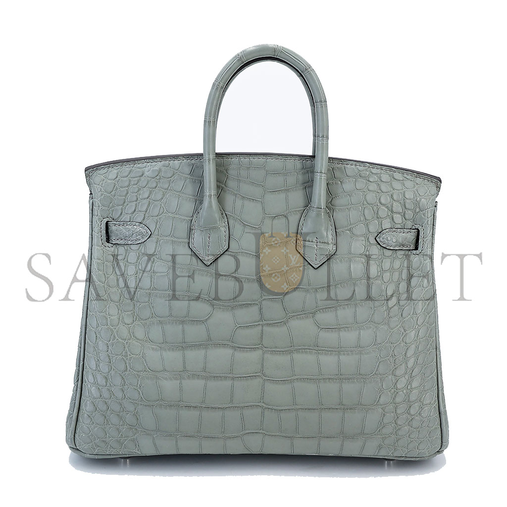 HERMES MSTER BIRKIN 25 PEARL GREY CROCODILE MATT SILVER BUCKLE BAG 6778344120 