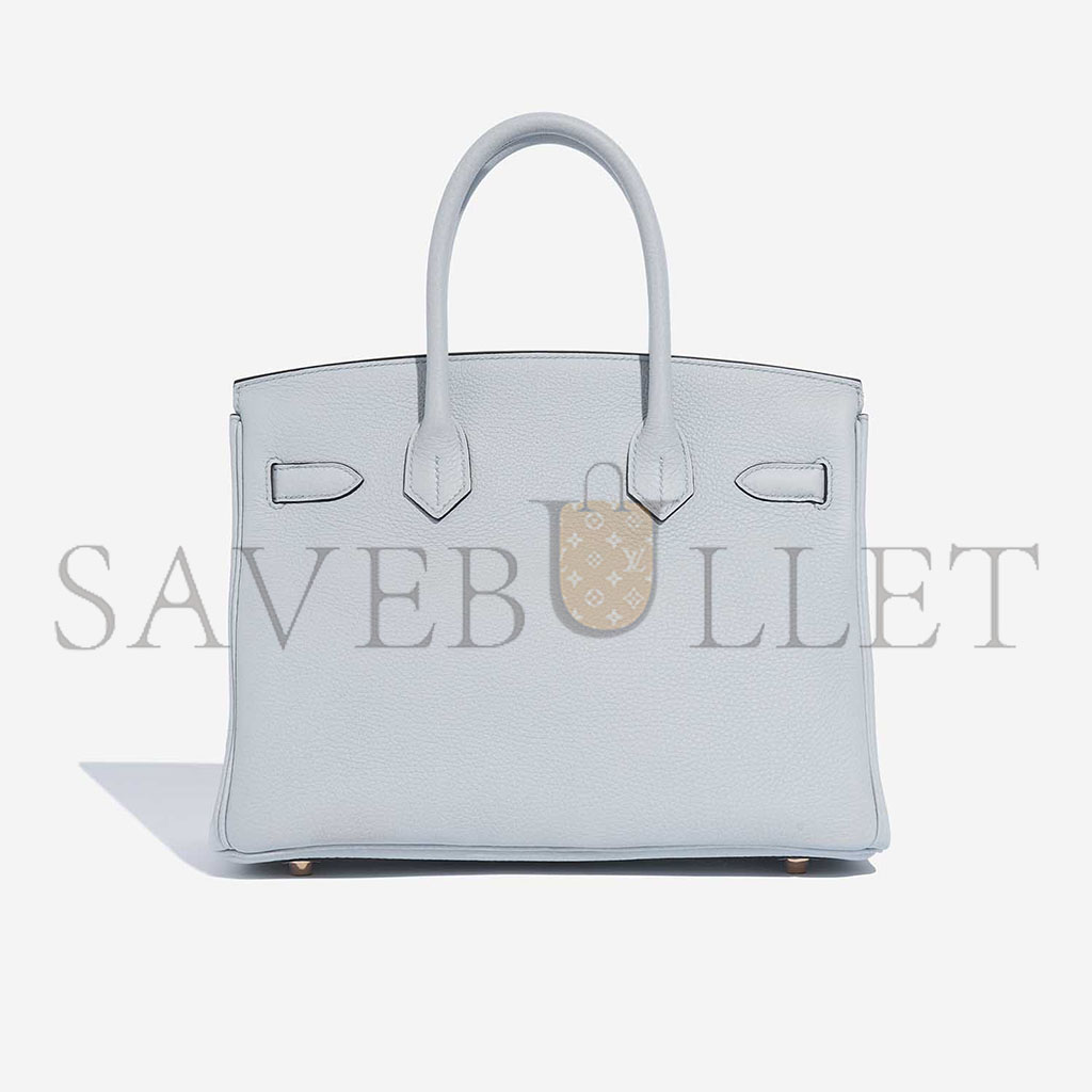 HERMES BIRKIN 30 TOGO LEATHER PLATINUM BAG GLACIER BLUE GOLD BUCKLE 2325