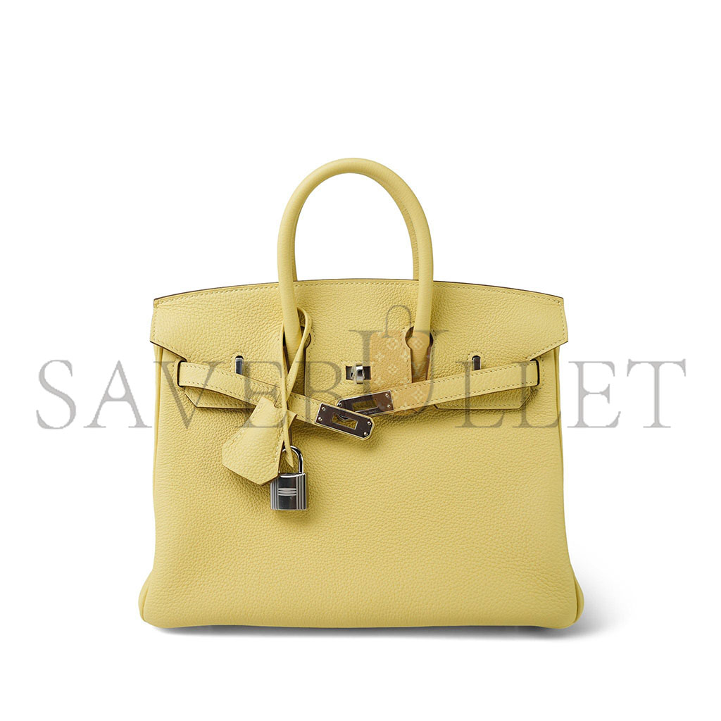 HERMES BIRKIN 25 TOGO LEATHER LEMON YELLOW SILVER BUCKLE BAG H028369CK1Z