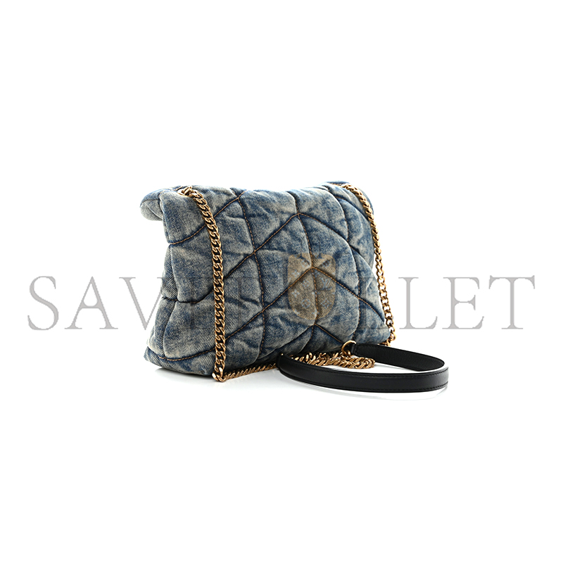 YSL LOULOU PUFFER MONOGRAM CHAIN SATCHEL BLUE BLACK 1525526