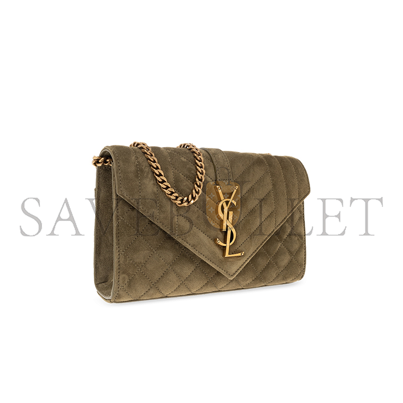 YSL ENVELOPE SMALL BAG IN SUDE SHOULDER BAG GREEN 6001951U8873206
