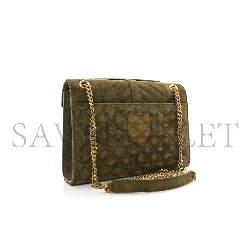 YSL ENVELOPE MEDIUM CHAIN BAG IN SUDE SHOULDER BAG GREEN 4872061546603
