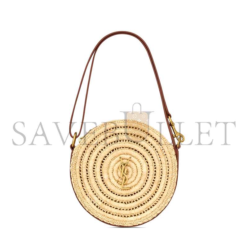 YSL RAFFIA AND LEATHER ROUND BAG NATURAL AND BRICK 744292GAADQ
