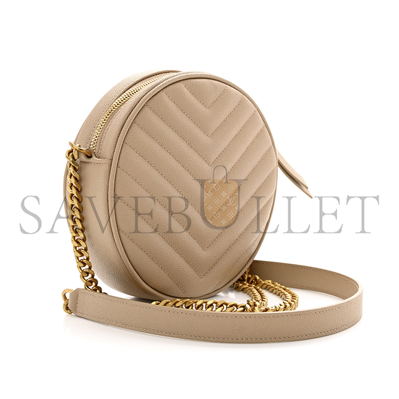 YSL VINYLE ROUND CAMERA BAG IN CHEVRON-QUILTED GRAIN DE POUDRE EMBOSSED LEATHER 6104361GF072721