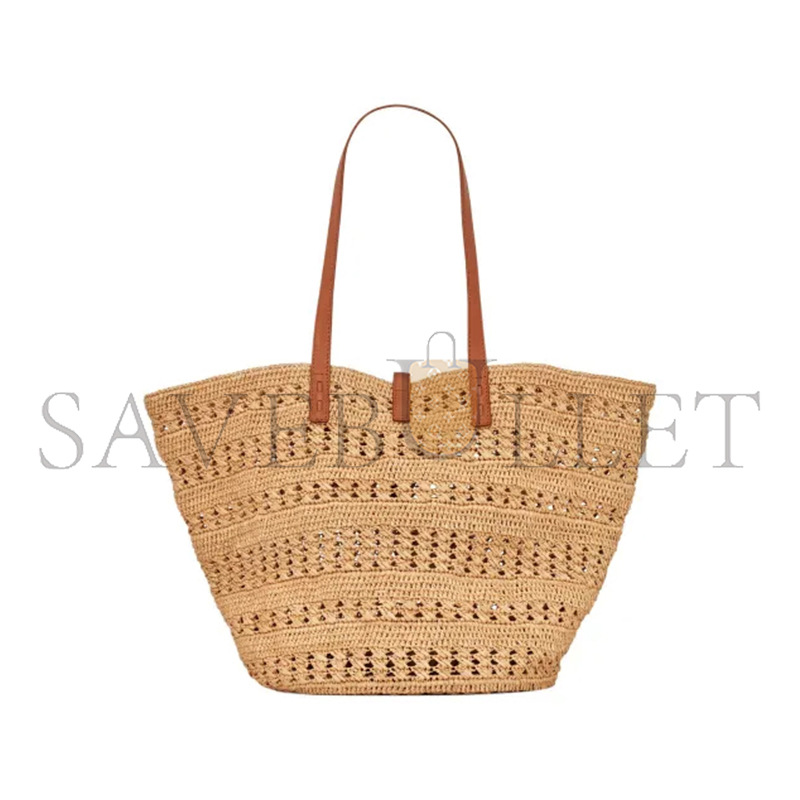 YSL PANIER MEDIUM BAG IN CROCHET RAFFIA AND SMOOTH LEATHER 688221GAAAC2080