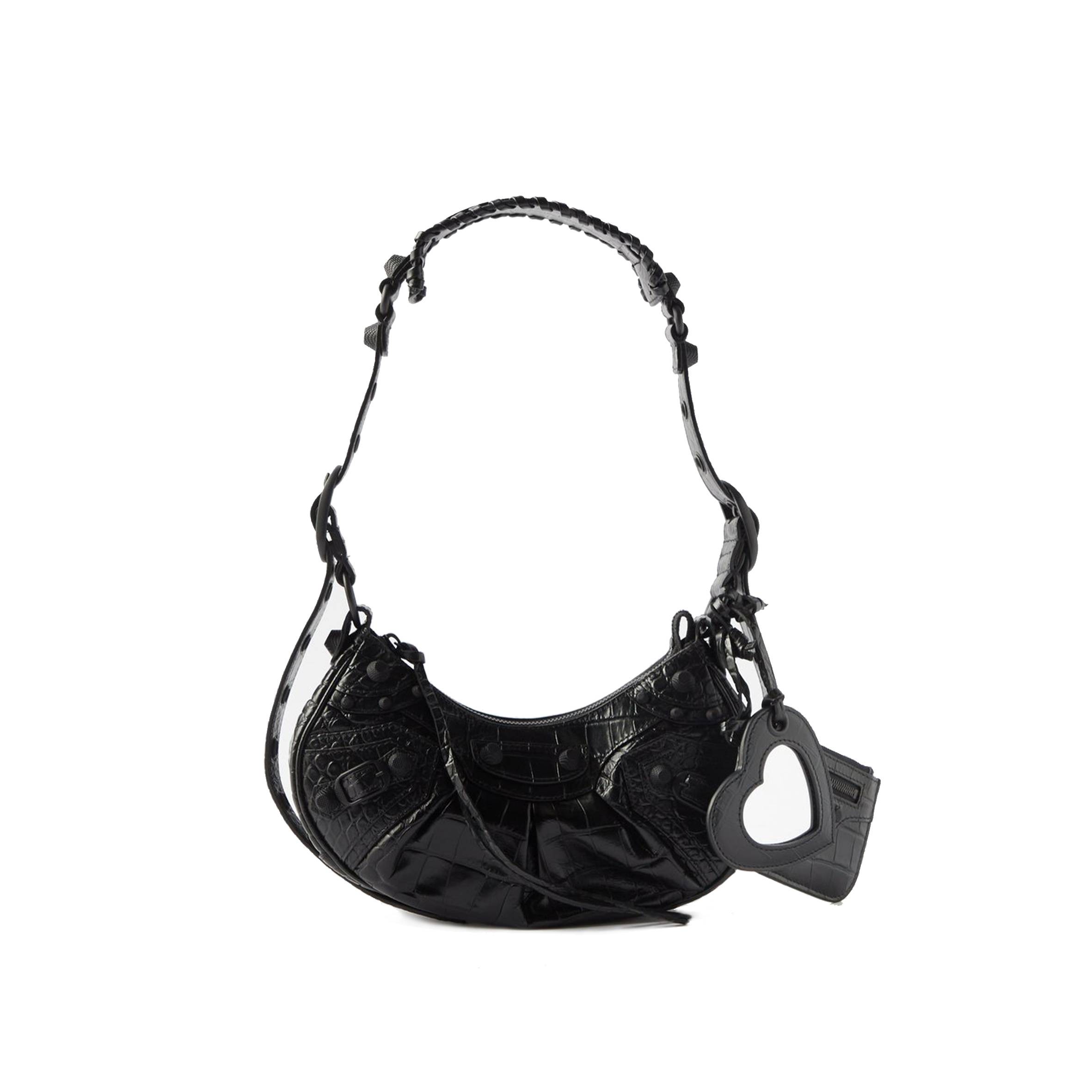 BALENCIAGA BLACK LE CAGOLE XS CROC-EFFECT LEATHER SHOULDER BAG  MATCHESFASHION US