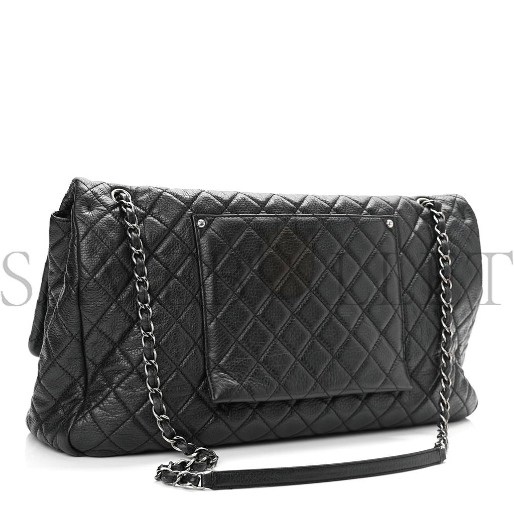 CHANEL CALFSKIN QUILTED XXL TRAVEL FLAP BAG BLACK SILVER HARDWARE CHANEL CALFSKIN QUILTED XXL TRAVEL FLAP BAG BLACK SILVER HARDWARE