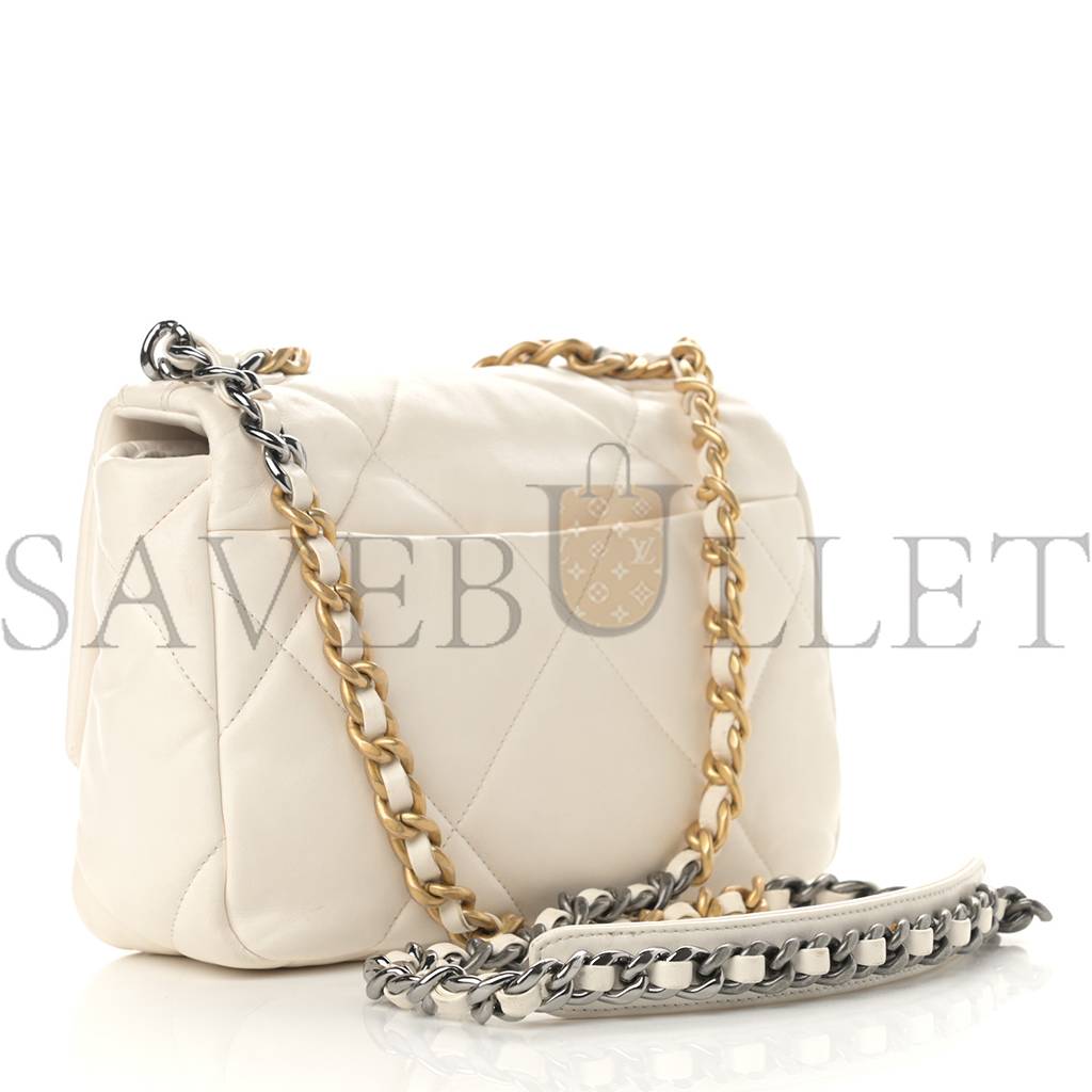 CHANEL GOATSKIN QUILTED MEDIUM CHANEL 19 FLAP WHITE GOLD HARDWARE CHANEL GOATSKIN QUILTED MEDIUM CHANEL 19 FLAP WHITE GOLD HARDWARE