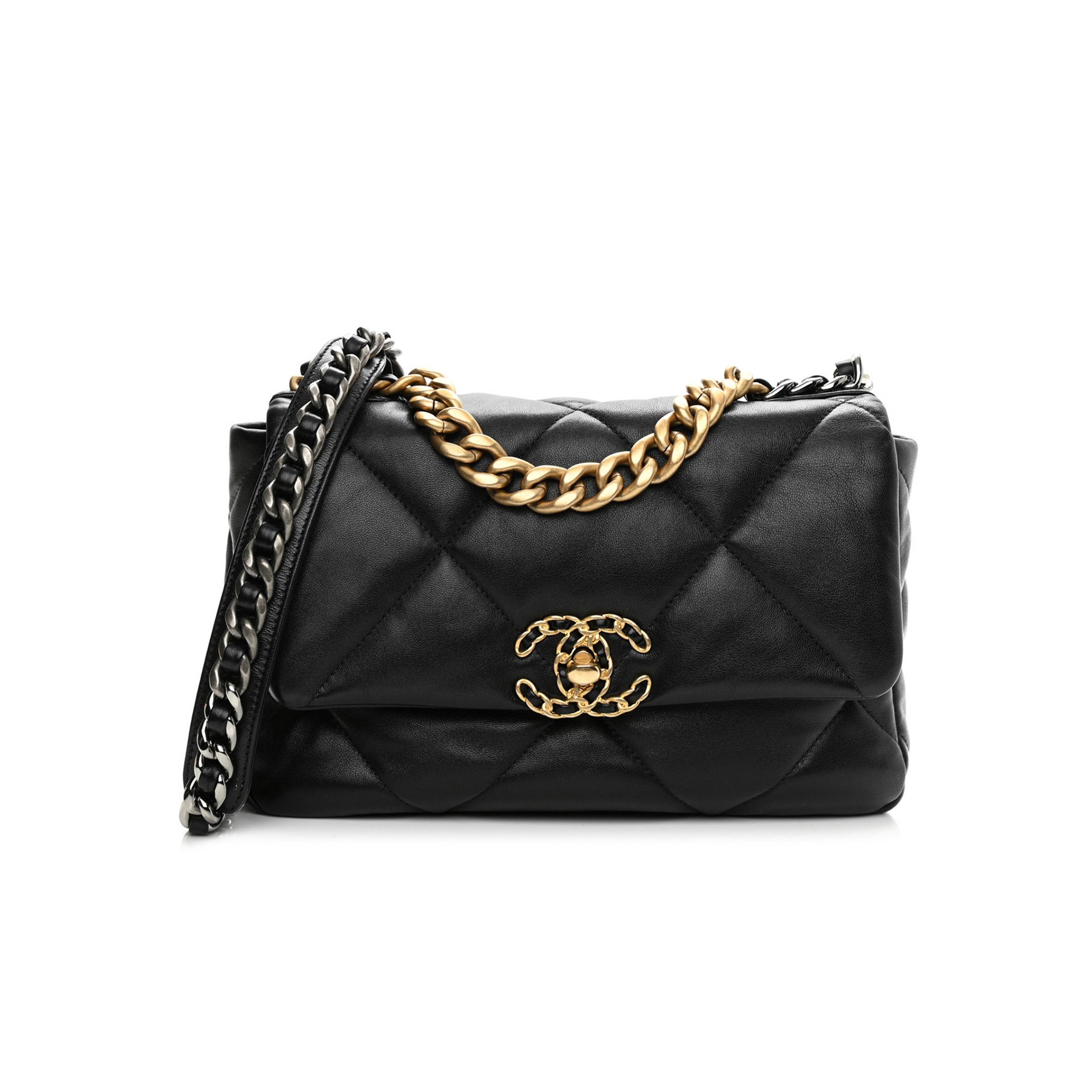 CHANEL GOATSKIN QUILTED MEDIUM CHANEL 19 FLAP BLACK GOLD HARDWARE