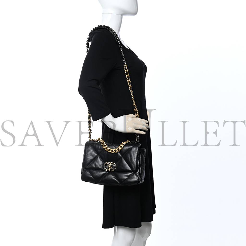 CHANEL GOATSKIN QUILTED MEDIUM CHANEL 19 FLAP BLACK GOLD HARDWARE